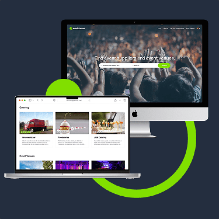 Screenshot van de eventplanner.net website en zoekmachine.